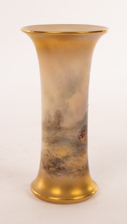 Two Royal Worcester vases painted pheasants by James Stinton, one cylindrical on a gilt ground, - Image 5 of 6
