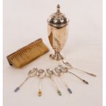 A set of six Art Deco silver and enamel coffee spoons, HCD, Birmingham 1940,