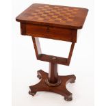 A Regency rosewood work table, the top inlaid for chess,