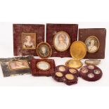 A group of portrait miniatures and hand tinted photographs, sitters including Cecil Foljambe,