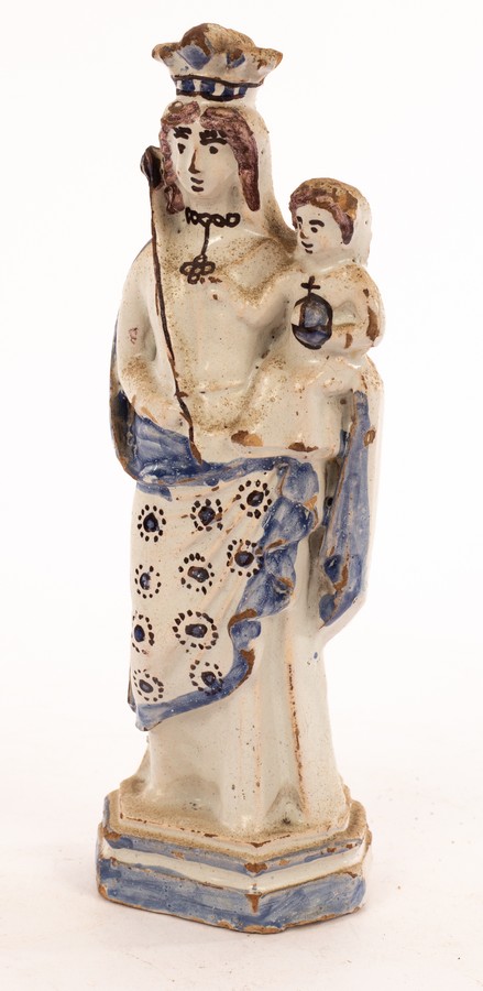 An 18th Century faience figure of the Virgin and Child, perhaps Nevers,