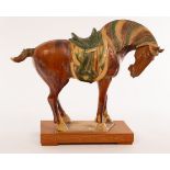 A Chinese sancai glazed horse on plinth, 20th Century,