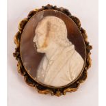 A 19th Century shell cameo brooch, depicting a gentleman in profile,