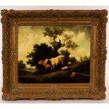 Jan Martel (20th Century)/Cattle and Sheep in a Woodland/signed lower right/oil on panel,