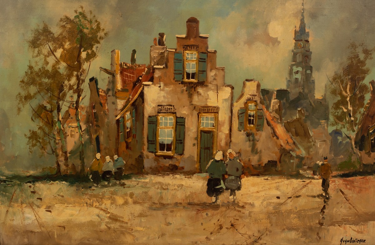 20th Century Dutch School/Village Scene/signed van Dintegen, oil on canvas, 58.