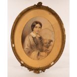 English School, 19th Century/Woman with Dog/watercolour,