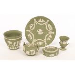A quantity of Wedgwood green Jasperware to include a plate,