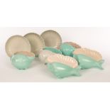 Poole Pottery, three twintone seagull and ice green scallop shell dishes, 22.