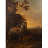 Dutch School, 17th Century/Horse and Dismounted Rider/a dog at their side,