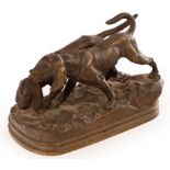 Alfred Dubucand (1828-1894)/Two Bloodhounds on the Scent/signed/bronze, the plinth 15cm x 7.