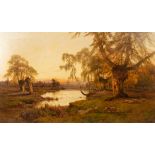 Alfred de Breanski (1852-1928)/River Scene/with sheep and distant sunset/signed lower right/oil on