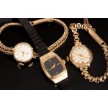 Three lady's wristwatches, to include two Tissot cocktail watches on 9ct gold bracelets,