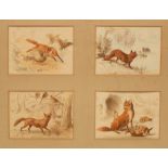 RHM/Vignettes of Foxes and Hounds/eight hand coloured prints, framed as two, 10.5cm x 14.