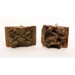 Two early Indian carved wood frieze fragments, one of Ganesha,