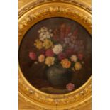 Continental School/Still Life with Roses/tondo/bears signature F Roybet/oil on canvas,