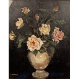 Dorothy Graham Dymock (19th - 20th Century)/Autumn Roses/oil on panel,