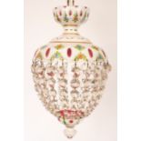 A Bohemian glass pendant light of red and opaque white glass,