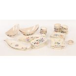 Poole Pottery, three floral boat-shaped dishes, 25cm wide, four floral shallow, boat-shaped dishes,