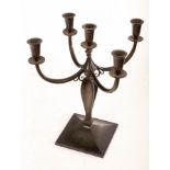 An Art Deco style bronze five-light candelabrum, impressed marks for Just, Denmark,