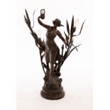 After Georges Maxim (1895-1940), an Art Nouveau style spelter figural lamp, Lady of the Rushes,