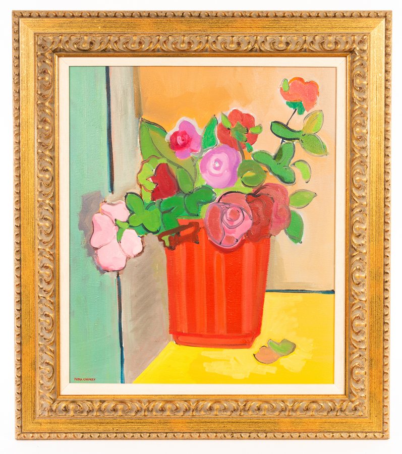 Nira Chorev (born 1952)/Red Vase with Roses/signed/oil on canvas, - Image 2 of 4