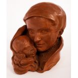 Attributed to Erica Lee (early 20th Century), a terracotta bust, mother and child,