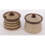 David Leach (1911-2005), two Lowerdown Pottery jam pots with lids, one painted foxglove pattern,