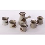 David Leach (1911-2005), a Lowerdown Pottery coffee set, foxglove pattern/comprising coffee pot,