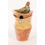Anna Lambert, a studio pottery jam jar and cover, decorated with game bird, 15.