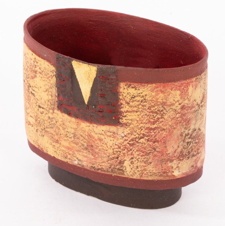 Philip Evans (born 1959), two small oval stoneware vessels with textured surface, red, - Bild 2 aus 3
