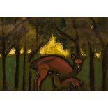 Pic (Charles Higgins) (1893-1980)/Crepuscule/deer in a twilight forest/gallery label verso/oil on