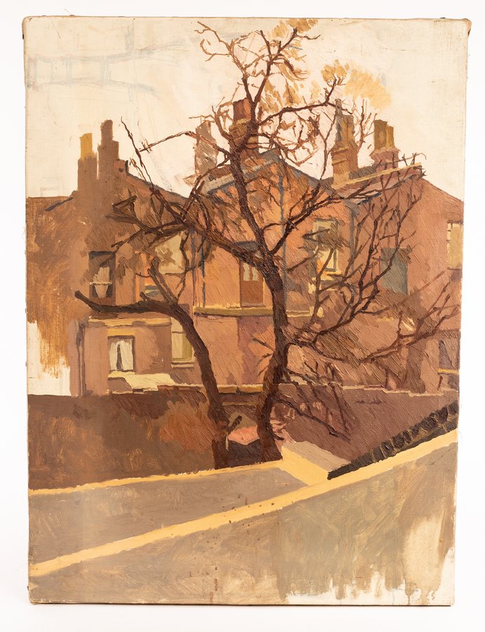 Francis Hewlett (British 1930-2012)/View from Wiltshire Road/signed and inscribed verso/oil on - Image 2 of 3