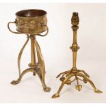 Attributed to WAS Benson, a brass table lamp, with leaf cast tripod base,