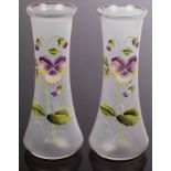 Manner of Legras & Cie, a pair of Art Nouveau satin glass vases,