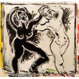 John Kiki (born 1943)/Two Nude figures/oil on canvas, 133cm x 142.