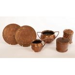 W H Mawson, Keswick Home Industries, an Arts & Crafts two-handled copper sugar bowl, 8cm high,