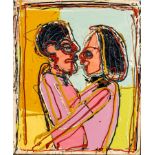 John Kiki (born 1943)/Couple Embracing/oil on canvas,