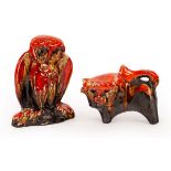 Eric Leaper (1921-2002), two Newlyn pottery animals, 1970s, with red and treacle dripped glazes,