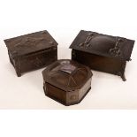 An Arts and Crafts style copper box of square form, inlaid an abalone tile to the lid,