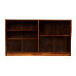 An Interflex of London teak bookcase with shelves and glass sliding doors 76cm high, 136cm wide,
