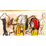 John Kiki (born 1943)/Figures and Horse/oil on canvas,