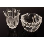 An Orrefors glass spiral bowl, incised mark, 13cm diameter and a petal-shaped vase, unmarked,