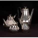 Attributed to Eric Clements, circa 1960, a four-piece silver plated tea service of modernist design,