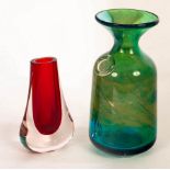 Geoffrey Baxter for Whitefriars, a cased hambone glass vase in red,