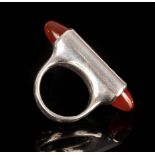 Vladimir Peter for Wladis, a silver barrel shaped ring with carnelian cabochons,