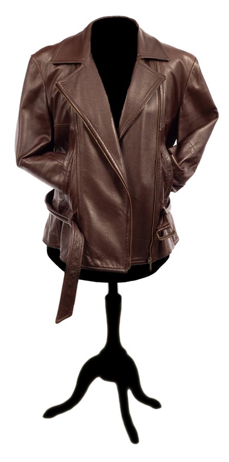 A Max Mara Weekend brown leather biker style jacket with zip front and pockets and tie belt, - Image 2 of 2