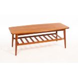 A mid Century teak coffee table, with slatted shelf under, 104cm wide,