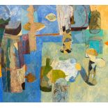 Jenny Webbe (born 1949)/Still Life with Candlesticks/initialled and dated 2010/oil and oil pastel