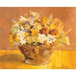 Kate Delhanty (1928-2020)/Flowers in a Teapot/oil on board, 26cm x 28.