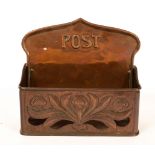Keswick School of Industrial Arts, a copper Post box, the box embossed floral design and pierced,